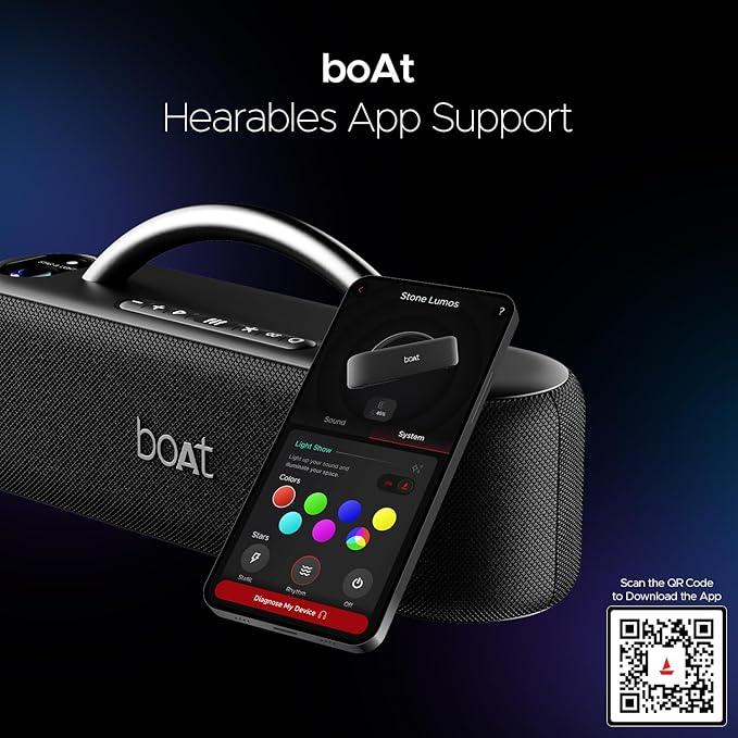 boAt Stone Lumos 60W Bluetooth Speaker w/ 7 LED Projection Modes, Hearables App Support, Dual EQs, Up to 9hrs of Playtime, TWS Feature, Built-in Mic, BT v5.3 - Nalanda Enterprises