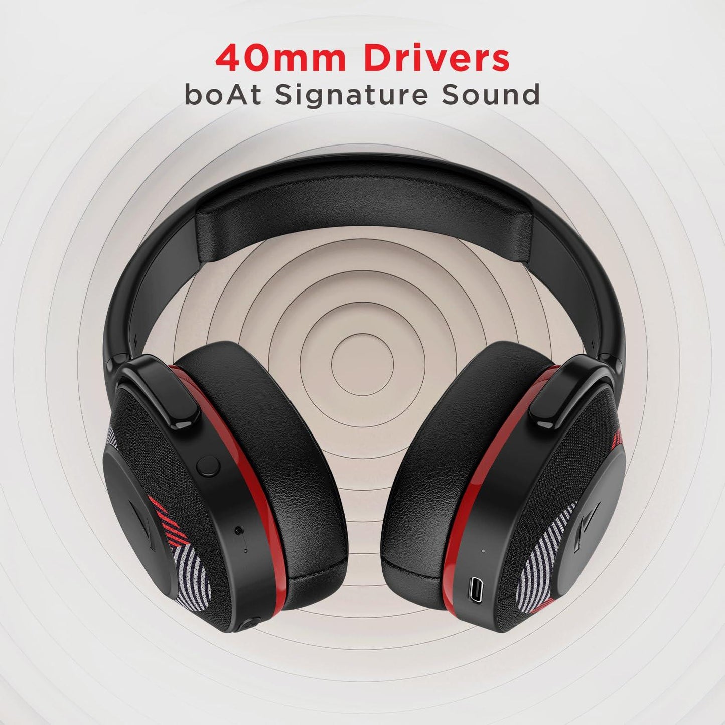 boAt Rockerz 425 Bluetooth Wireless Over Ear Headphones with Mic Signature Sound, Beast Mode for Gaming, Enx Tech, ASAP Charge, 25H Playtime, Bluetooth V5.2 (Active Black) - Nalanda Enterprises