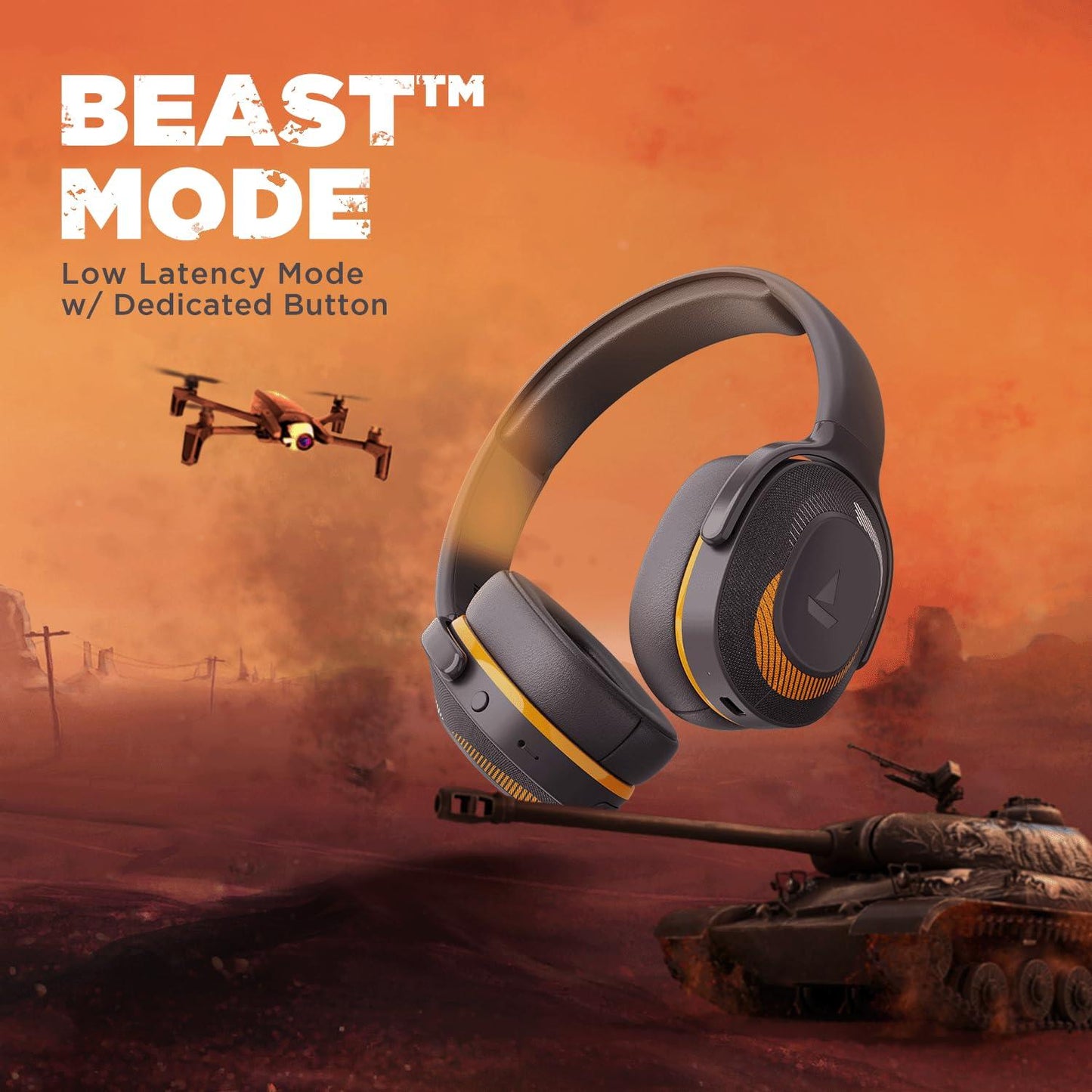 boAt Rockerz 425 Bluetooth Wireless Over Ear Headphones with Mic Signature Sound, Beast Mode for Gaming, Enx Tech, ASAP Charge, 25H Playtime, Bluetooth V5.2 (Active Black) - Nalanda Enterprises