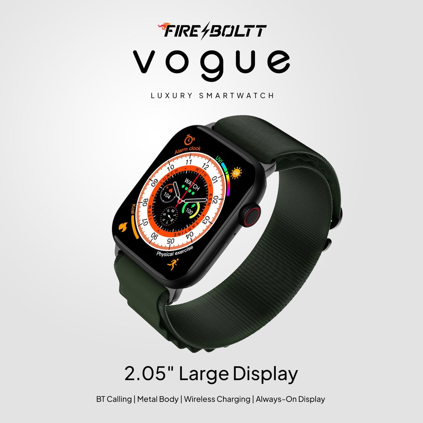 Boltt Newly Launched Vogue Large 2.05" Display Smart Watch, Always On Display, Wireless Charging, App Based GPS with Bluetooth Calling & 500+ Watch Faces (Loop Orange)