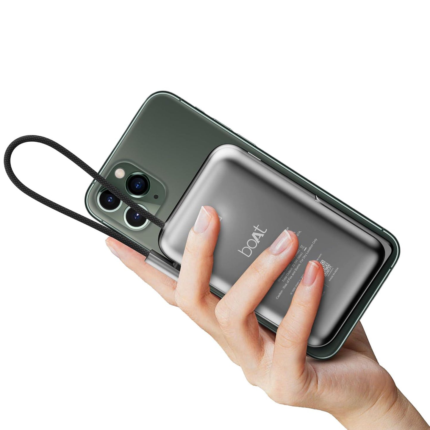 boAt Energyshroom PB330 MagnaCharge 10000 mAh Magnetic Wireless Power Bank w/ 15W Wireless Charging, Metal Stand,Magnacharge Ring for iPhone and Android Phones w/Wireless Charge(Black) - Nalanda Enterprises