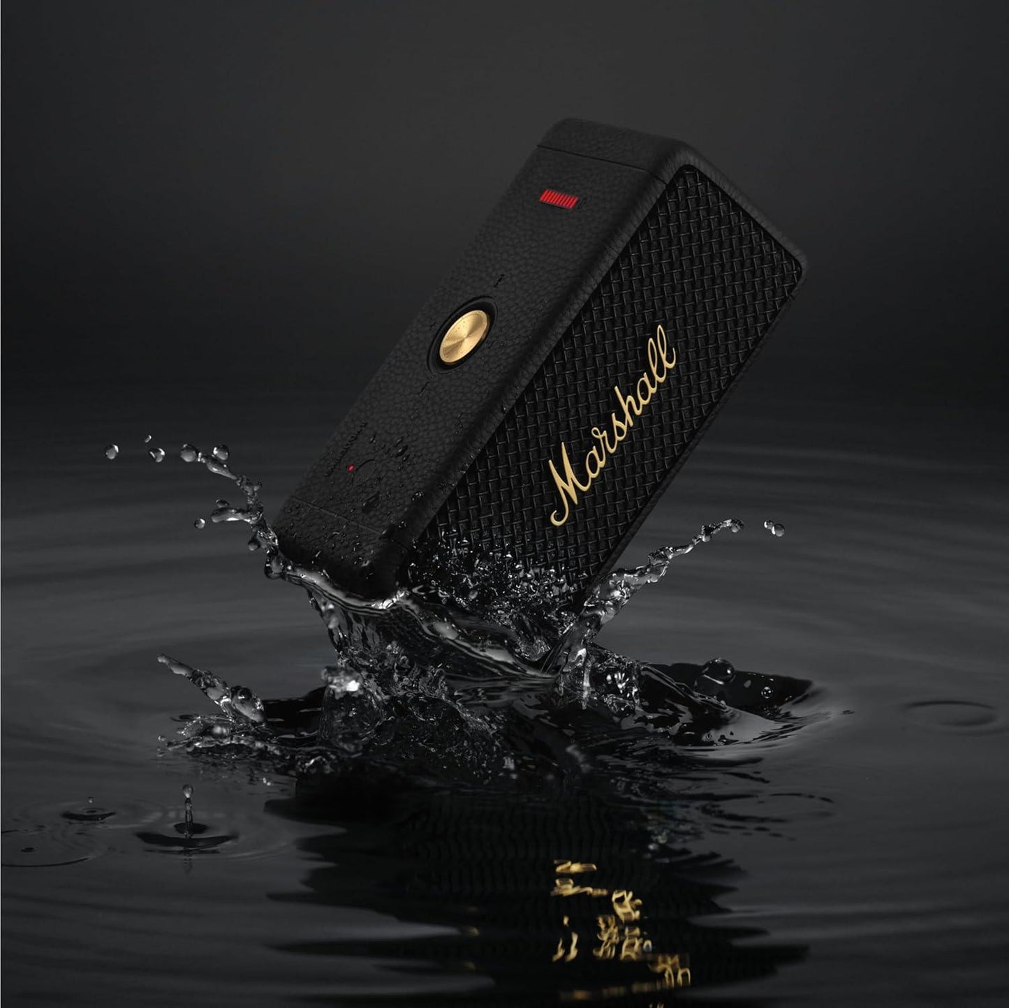 Marshall Emberton II Compact Portable Bluetooth Speaker with 30+ Hours of Playtime, (360° Sound), Dust & Waterproof (IP67) Black & Brass. - Nalanda Enterprises