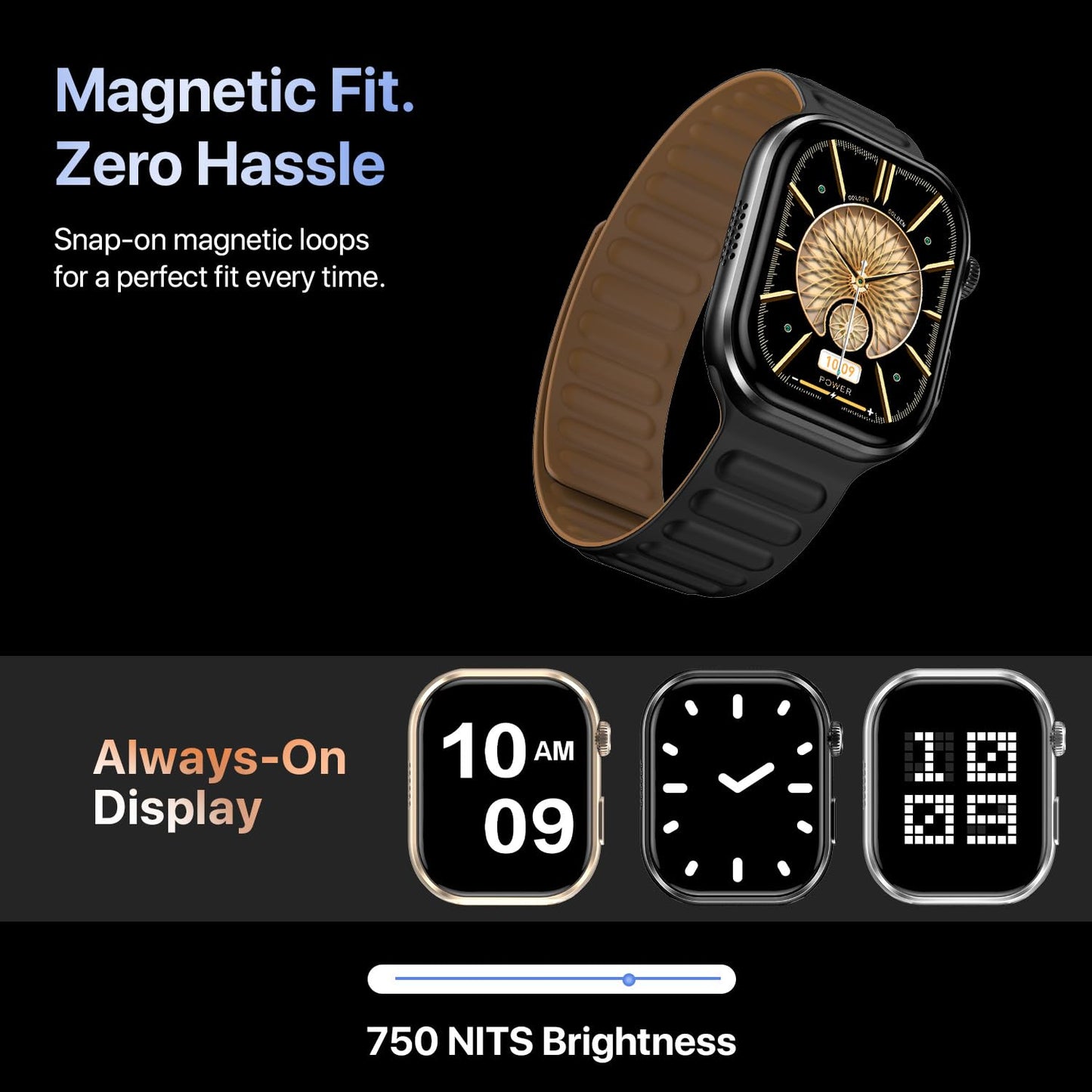 Fire-Boltt Brillia Pro Smart Watch with 51.3mm (2.02 inch) AMOLED Display, Bluetooth Calling, SpO2, Heart Rate Monitoring, 120+ Sports Modes, IP67 Waterproof, Long Battery Life (Black Wave)