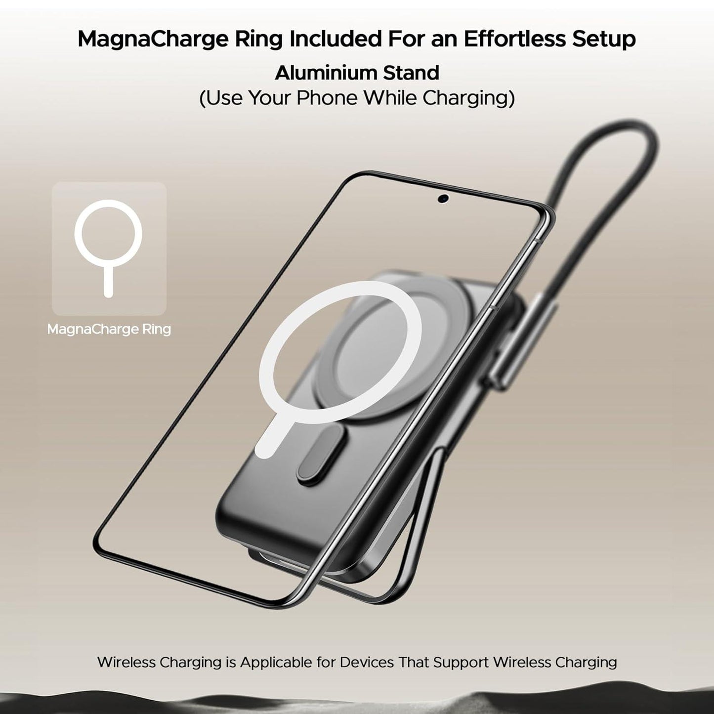 boAt Energyshroom PB330 MagnaCharge 10000 mAh Magnetic Wireless Power Bank w/ 15W Wireless Charging, Metal Stand,Magnacharge Ring for iPhone and Android Phones w/Wireless Charge(Black) - Nalanda Enterprises