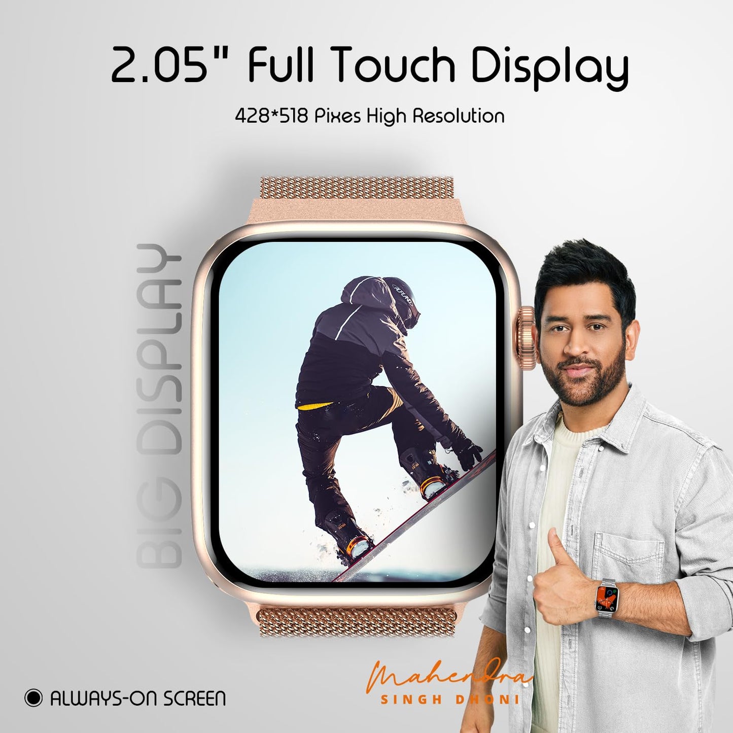 Boltt Newly Launched Vogue Large 2.05" Display Smart Watch, Always On Display, Wireless Charging, App Based GPS with Bluetooth Calling & 500+ Watch Faces (Loop Orange)