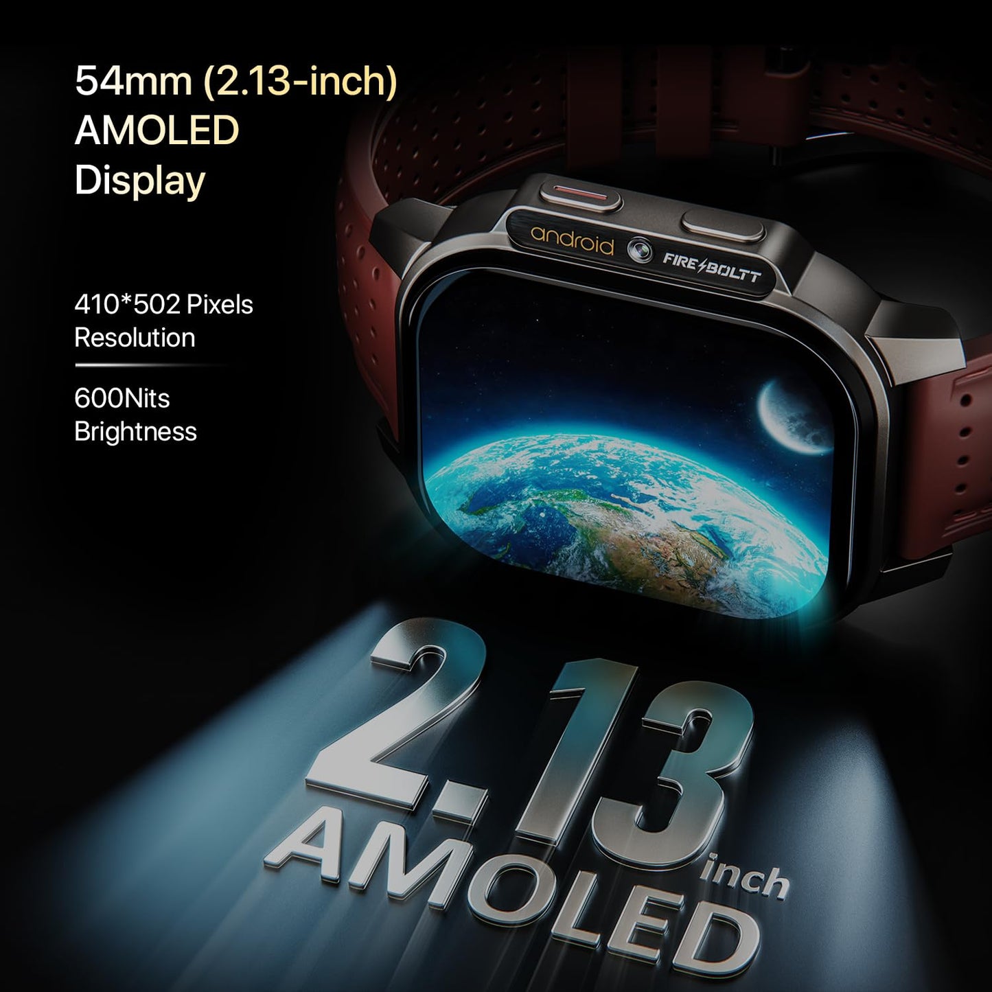Fire-Boltt Snapp Smart Watch, Selfie Camera, 4G Nano-SIM Slot, 54.1mm AMOLED Display, Play Store- Unlimited apps, 1000mAh Battery, 2GB/4GB RAM + 16GB/64GB ROM (Archaic Black)