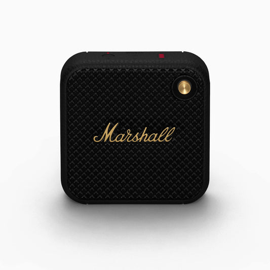 Marshall Willen Portable Bluetooth Speaker with 15+ Hours of Portable Playtime, Dust & Waterproof (IP67) - Black & Brass. - Nalanda Enterprises