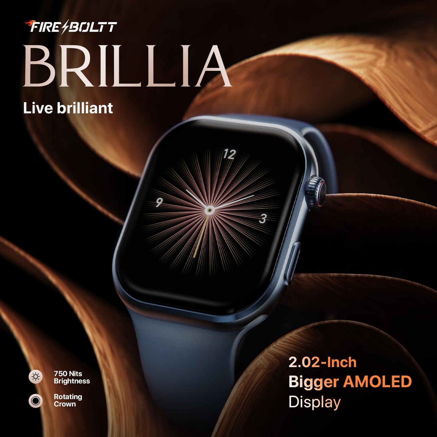 Fire-Boltt Brillia Smart Watch with 51.3mm (2.02 inch) AMOLED Display, Bluetooth Calling, SpO2, Heart Rate Monitoring, 120+ Sports Modes (Brillia, Black)