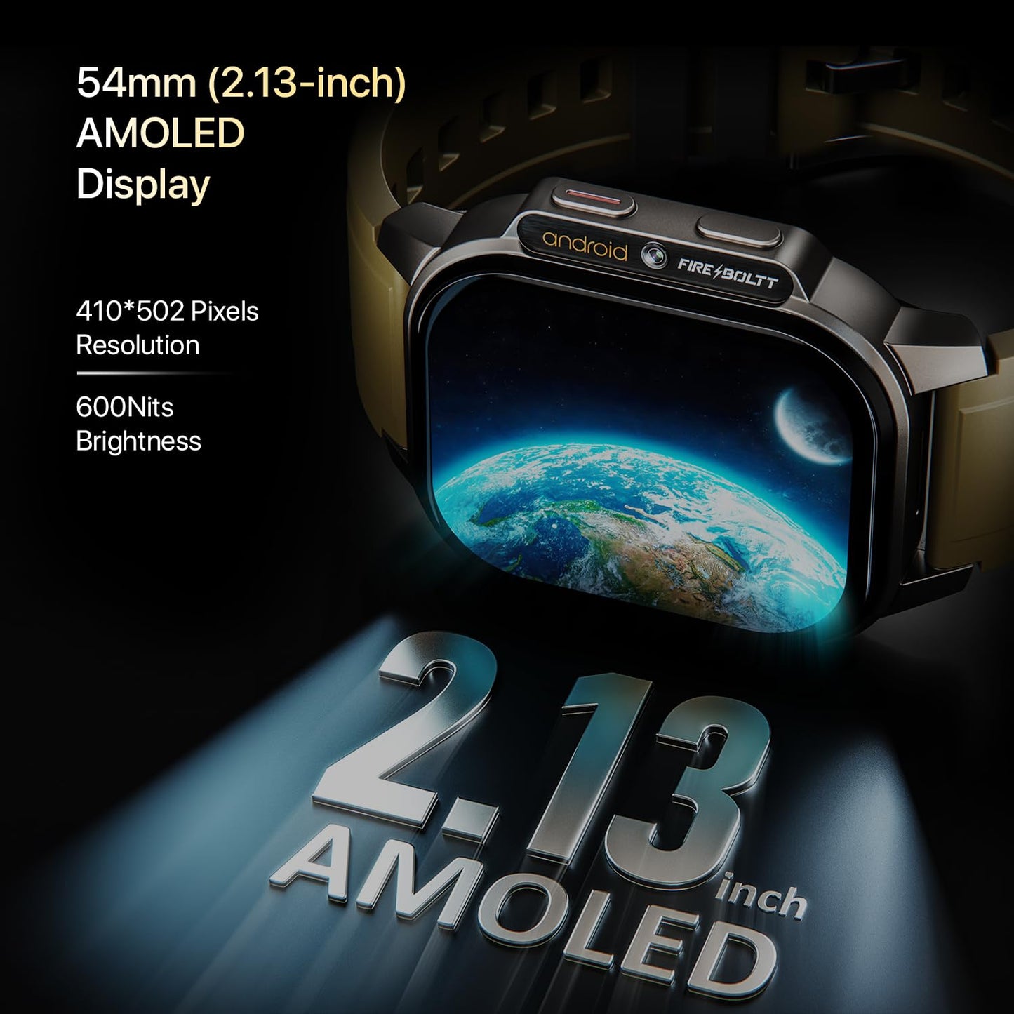 Fire-Boltt Snapp Smart Watch, Selfie Camera, 4G Nano-SIM Slot, 54.1mm AMOLED Display, Play Store- Unlimited apps, 1000mAh Battery, 2GB/4GB RAM + 16GB/64GB ROM (Archaic Black)