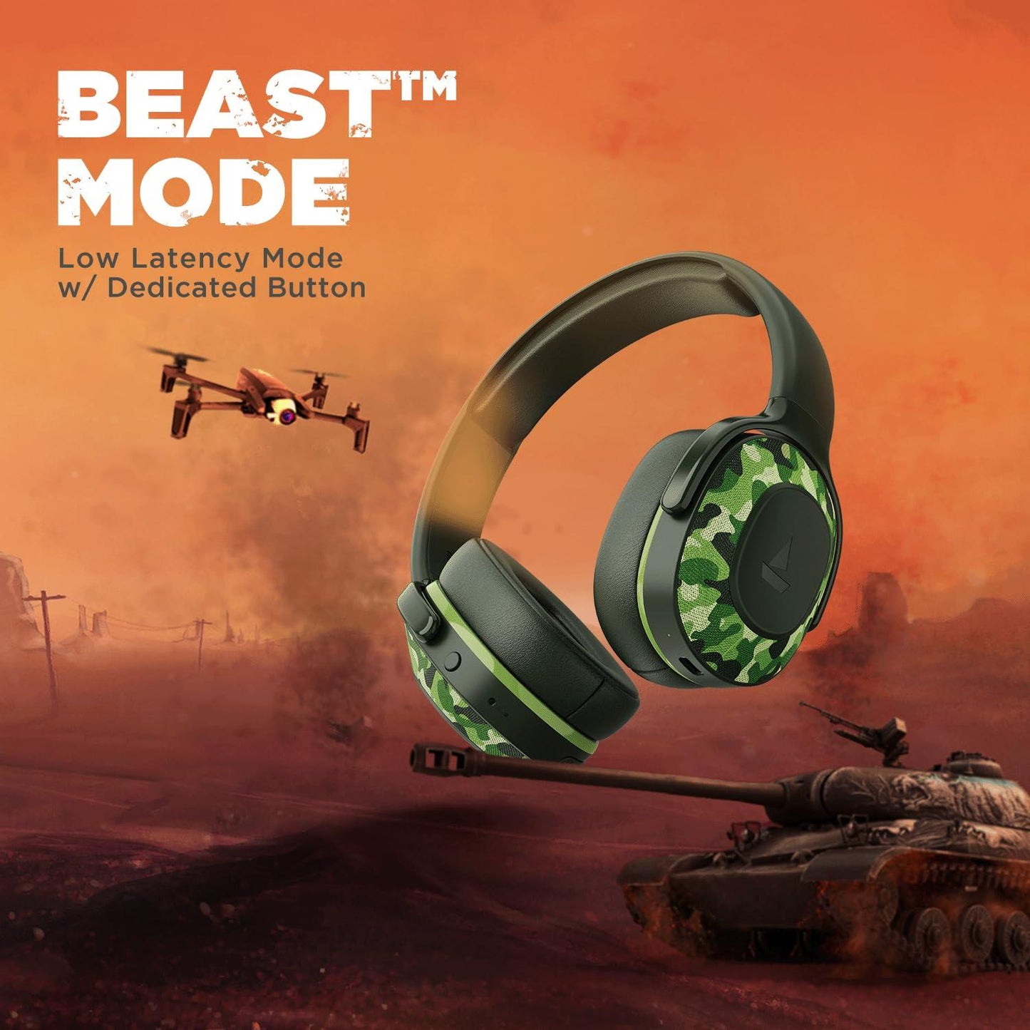 boAt Rockerz 425 Bluetooth Wireless Over Ear Headphones with Mic Signature Sound, Beast Mode for Gaming, Enx Tech, ASAP Charge, 25H Playtime, Bluetooth V5.2 (Active Black) - Nalanda Enterprises