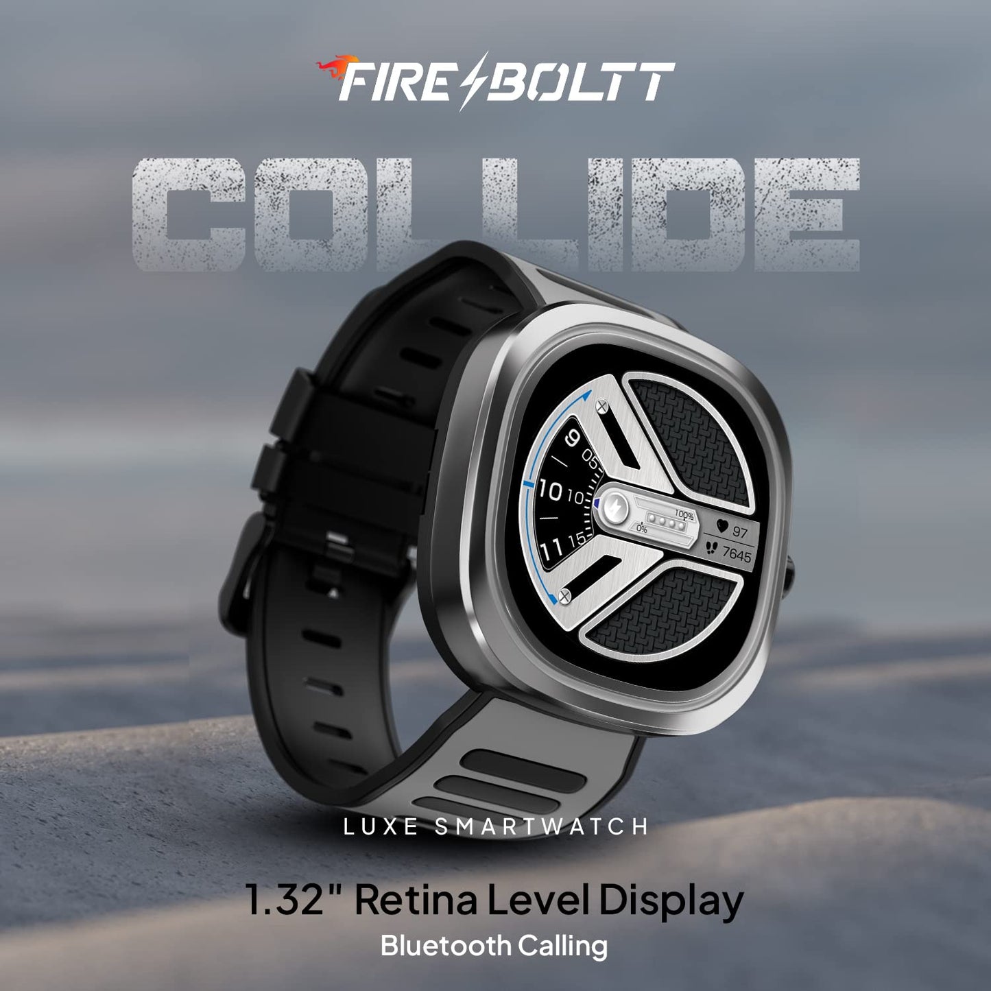 Fire-Boltt Collide 1.32" Display Smartwatch, Bluetooth Calling with Body Shielding Metal Paint, Single BT Connection, BT 2.0 Ultra Low Power Consumption, SpO2 (Silver Black)