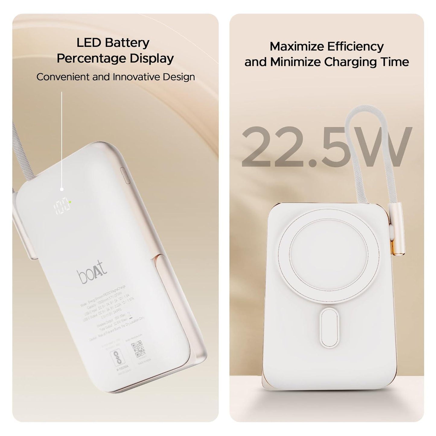 boAt Energyshroom PB330 MagnaCharge 10000 mAh Magnetic Wireless Power Bank w/ 15W Wireless Charging, Metal Stand,Magnacharge Ring for iPhone and Android Phones w/Wireless Charge(Black) - Nalanda Enterprises