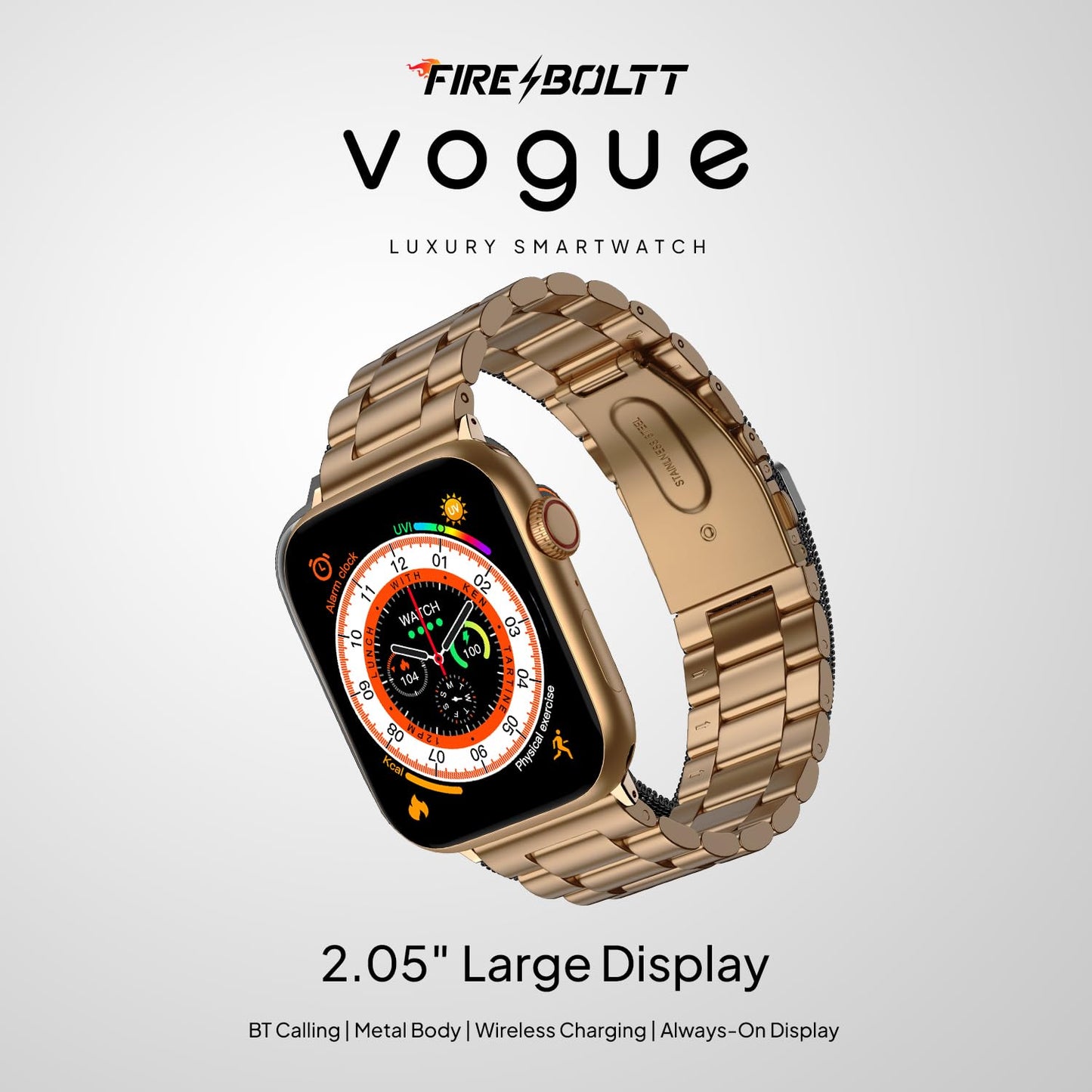 Boltt Newly Launched Vogue Large 2.05" Display Smart Watch, Always On Display, Wireless Charging, App Based GPS with Bluetooth Calling & 500+ Watch Faces (Loop Orange)