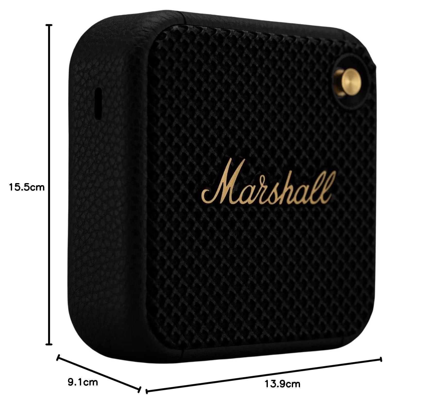 Marshall Willen Portable Bluetooth Speaker with 15+ Hours of Portable Playtime, Dust & Waterproof (IP67) - Black & Brass. - Nalanda Enterprises