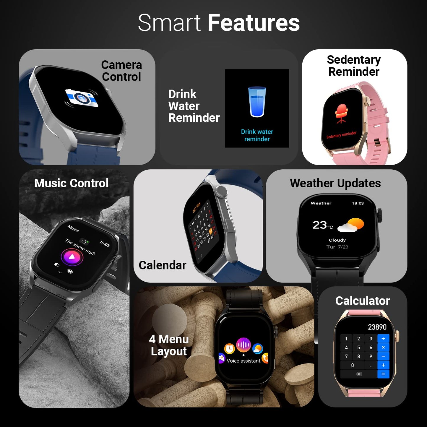 Fire-Boltt Emperor AMOLED 1.96" Display, Bluetooth Calling Smartwatch, AI Voice Assistant, 100+ App Based Sports Modes, Rotating Crown with Always On Display (Pink)