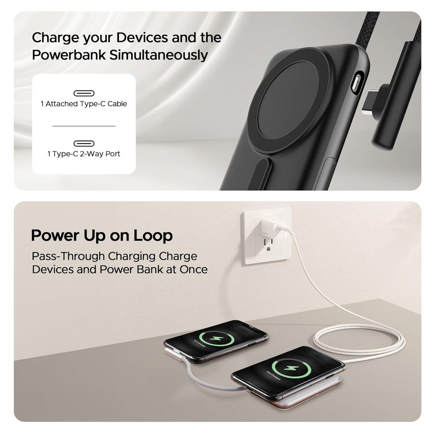 boAt Energyshroom PB330 MagnaCharge 10000 mAh Magnetic Wireless Power Bank w/ 15W Wireless Charging, Metal Stand,Magnacharge Ring for iPhone and Android Phones w/Wireless Charge(Black) - Nalanda Enterprises