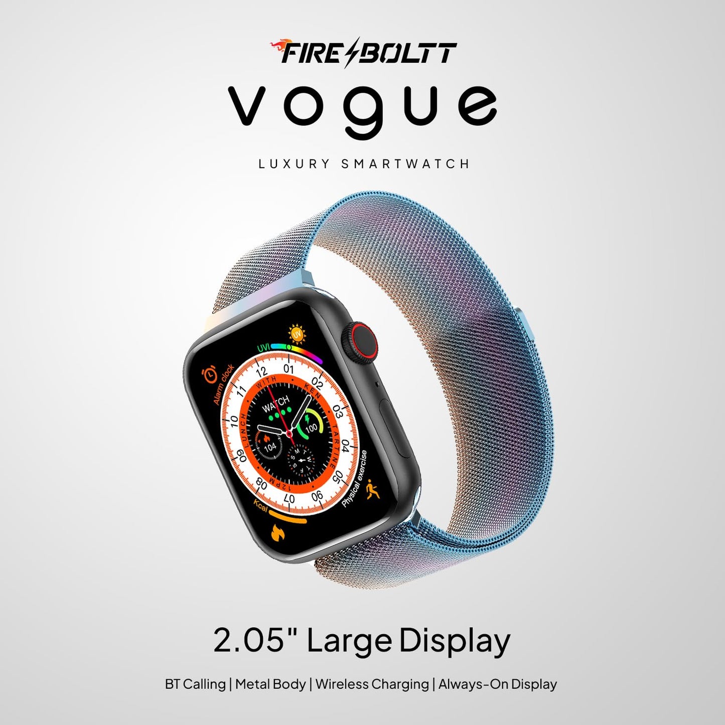 Boltt Newly Launched Vogue Large 2.05" Display Smart Watch, Always On Display, Wireless Charging, App Based GPS with Bluetooth Calling & 500+ Watch Faces (Loop Orange)
