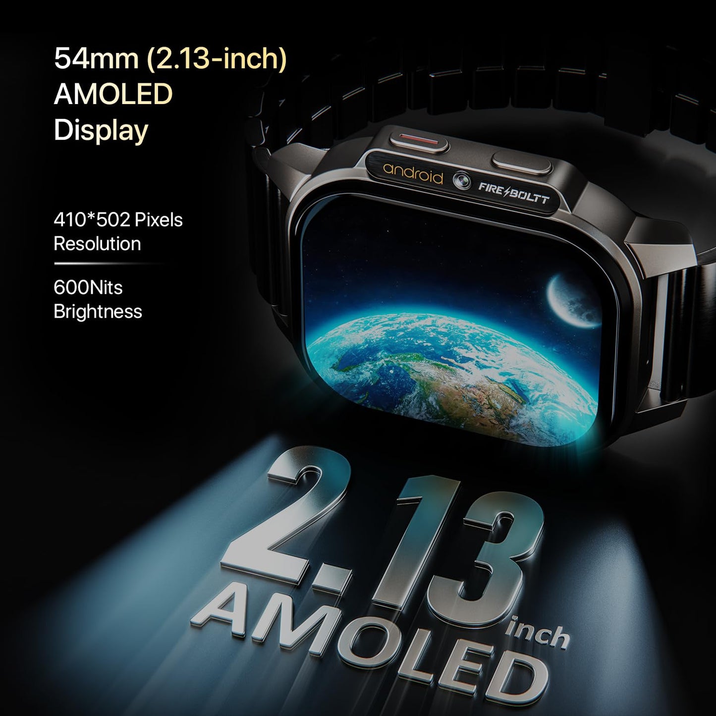 Fire-Boltt Snapp Smart Watch, Selfie Camera, 4G Nano-SIM Slot, 54.1mm AMOLED Display, Play Store- Unlimited apps, 1000mAh Battery, 2GB/4GB RAM + 16GB/64GB ROM (Archaic Black)