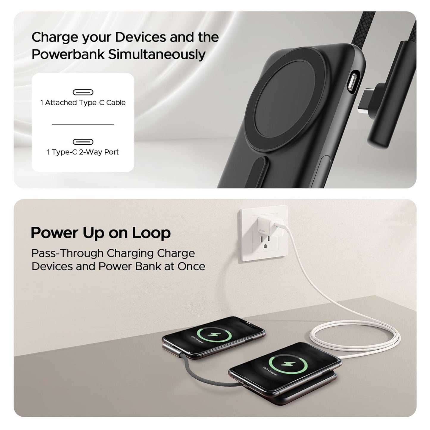 boAt Energyshroom PB330 MagnaCharge 10000 mAh Magnetic Wireless Power Bank w/ 15W Wireless Charging, Metal Stand,Magnacharge Ring for iPhone and Android Phones w/Wireless Charge(Black) - Nalanda Enterprises