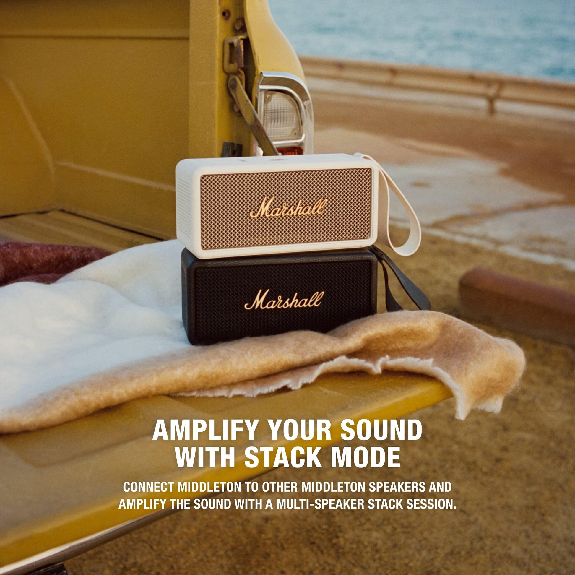 Marshall Middleton Portable Bluetooth Speaker with 20+ Hours of Portable Playtime, 360° Sound, Dust & Waterproof (IP67) - Cream - Nalanda Enterprises