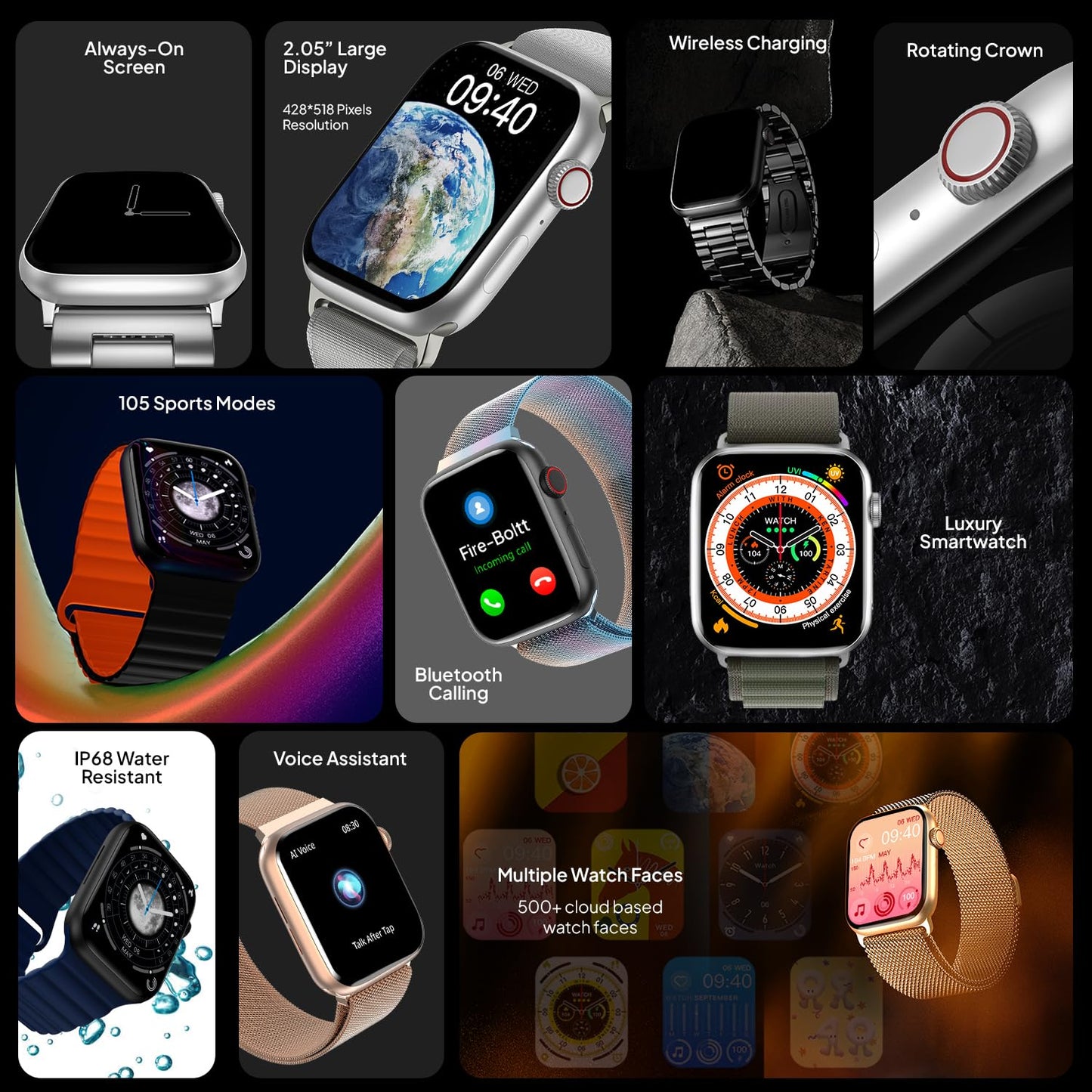 Boltt Newly Launched Vogue Large 2.05" Display Smart Watch, Always On Display, Wireless Charging, App Based GPS with Bluetooth Calling & 500+ Watch Faces (Loop Orange)