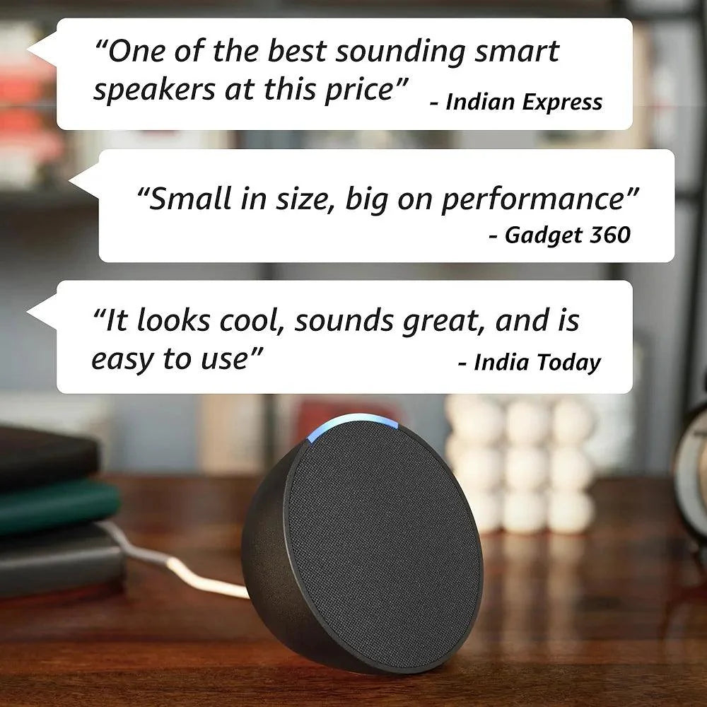 Amazon Echo Pop| Smart speaker with Alexa and Bluetooth| Loud sound, balanced bass, crisp vocals - Nalanda Enterprises