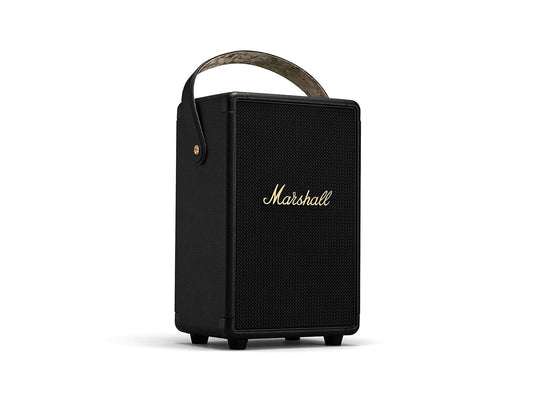 Marshall Tufton Portable Bluetooth Speaker with 20+ Hours of Portable Playtime, (360° Sound), Water-Resistant (IPX2) - Black & Brass. - Nalanda Enterprises