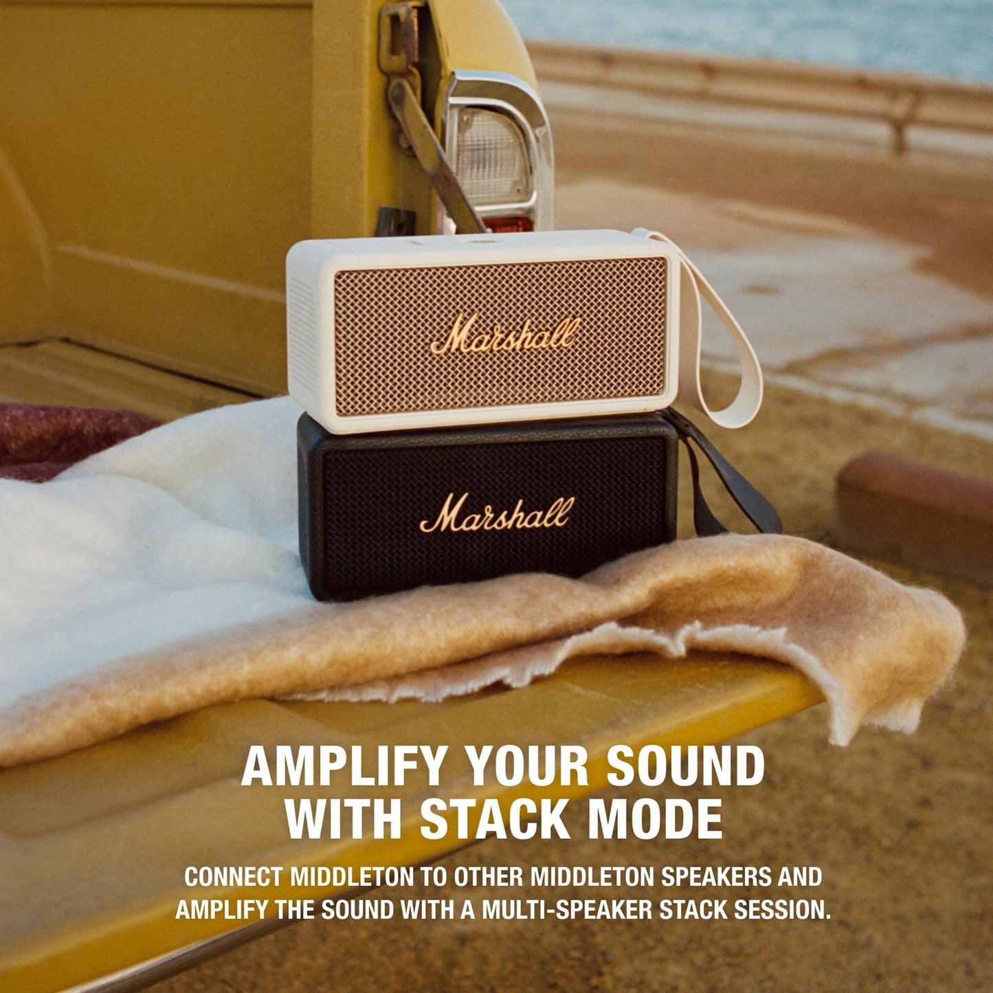 Marshall Middleton Portable Bluetooth Speaker with 20+ Hours of Portable Playtime, 360° Sound, Dust & Waterproof (IP67) - Cream - Nalanda Enterprises