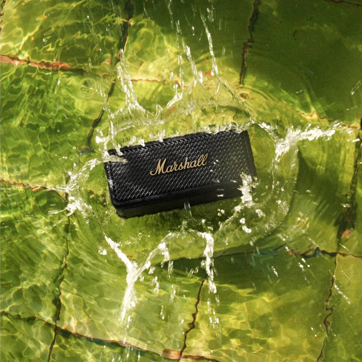 Marshall Emberton II Compact Portable Bluetooth Speaker with 30+ Hours of Playtime, (360° Sound), Dust & Waterproof (IP67) Black & Brass. - Nalanda Enterprises