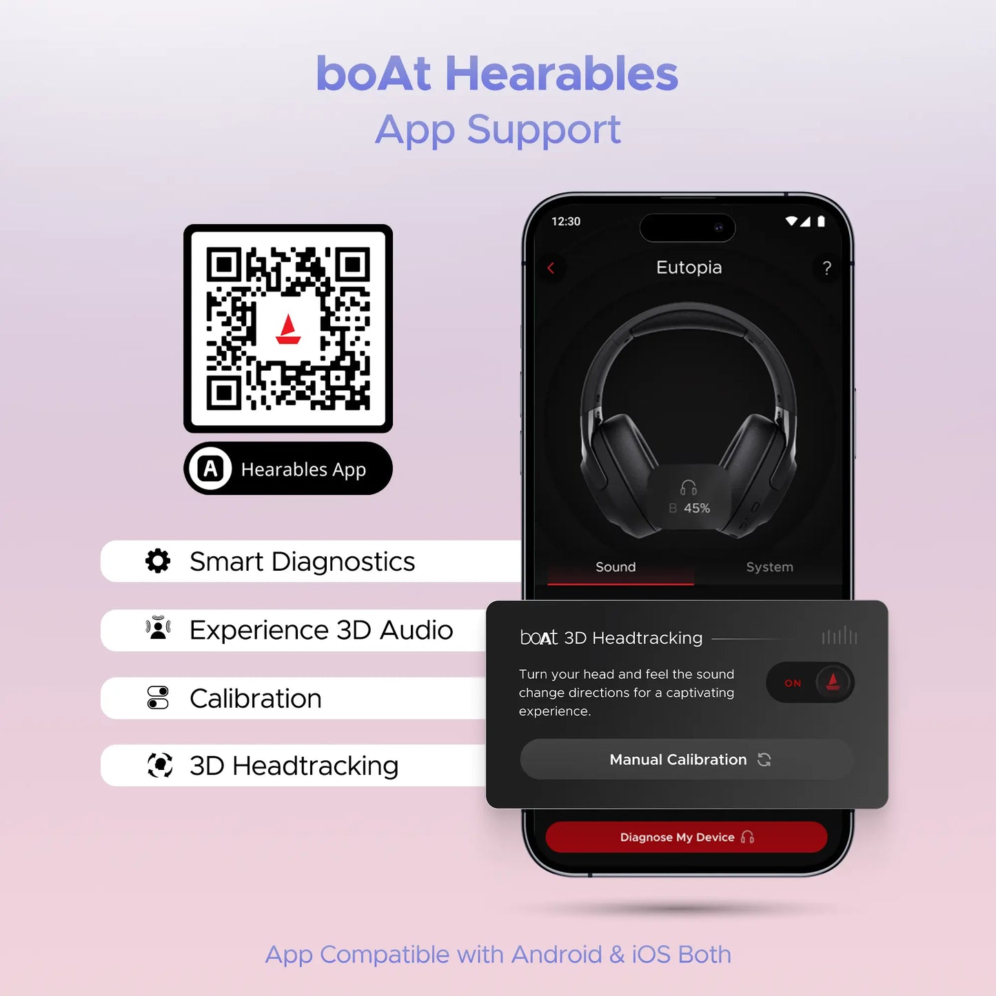 boAt Nirvana Eutopia Bluetooth Over Ear Headphones with Head Tracking Function, Spatial Audio,20 HRS Playtime, ENx Tech, ASAP Charge, Hearables App(Android & iOS Compatible)(Primia Black) - Nalanda Enterprises
