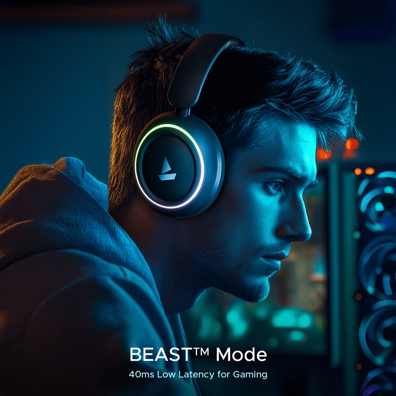 boAt Rockerz 480 w/RGB LEDs, 6 Light Modes, 40mm Drivers, Beast Mode, 60hrs Playback, ENx Tech, BT v5.3, Adaptive Fit & Easy Access Controls, Bluetooth Headphones(Black Sabre) - Nalanda Enterprises
