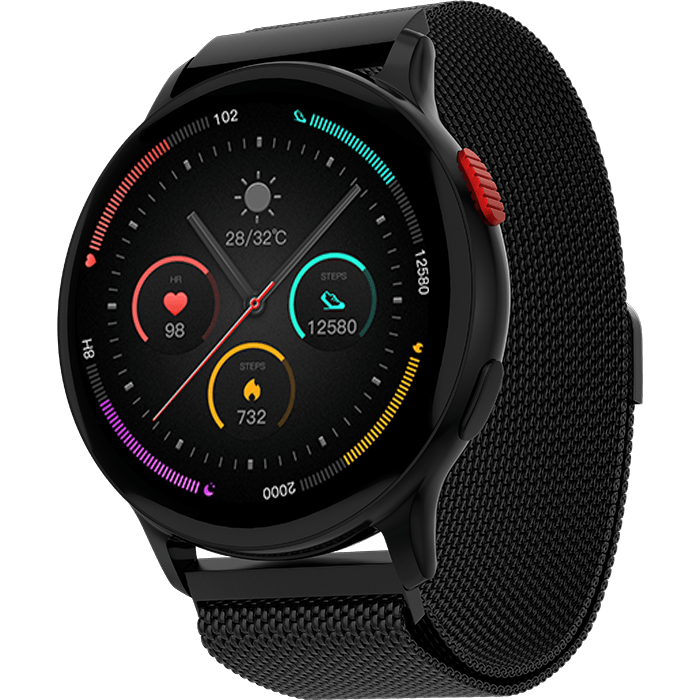Fireboltt Torrent featuring 36.3mm always-on AMOLED round display, Bluetooth calling, voice assistant, health suite, 100+ sports modes, IP67 water resistant - Nalanda Enterprises