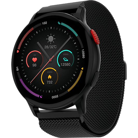 Fireboltt Torrent featuring 36.3mm always-on AMOLED round display, Bluetooth calling, voice assistant, health suite, 100+ sports modes, IP67 water resistant - Nalanda Enterprises