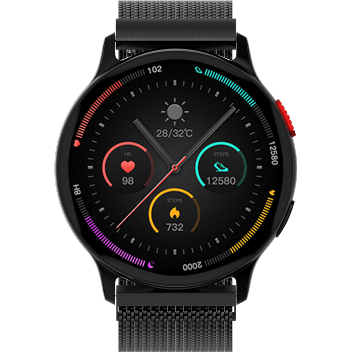 Fireboltt Torrent featuring 36.3mm always-on AMOLED round display, Bluetooth calling, voice assistant, health suite, 100+ sports modes, IP67 water resistant - Nalanda Enterprises