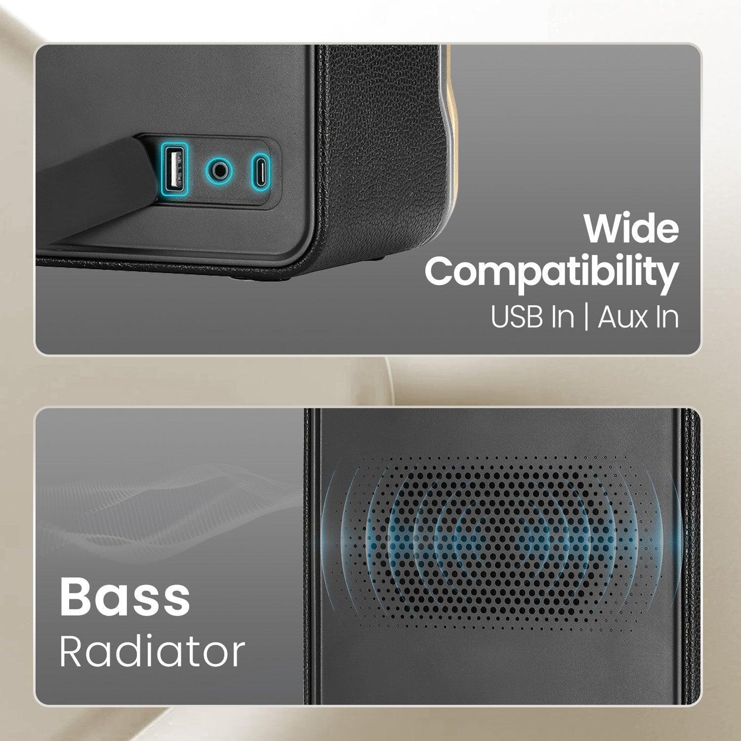 Portronics Harmony II 60W HD Sound Portable Bluetooth 5.3V Speaker, Bass Boost Technology, Upto 5 Hours Playtime, Bass/Treble Adjustment, Leather Finish, USB/AUX in, Type C Fast Charging - Nalanda Enterprises