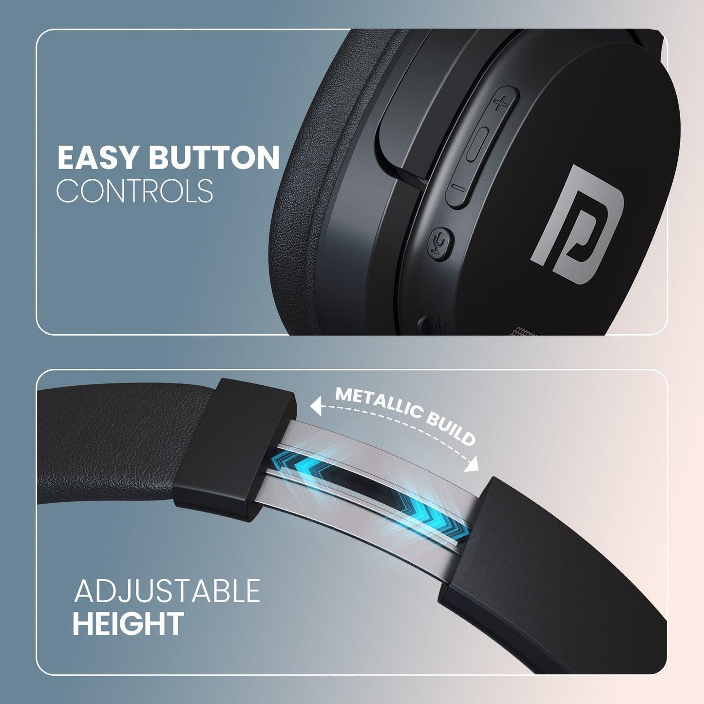 Portronics Muffs M4 Over Ear Bluetooth Headphone with Upto 40 Hours Playtime, Powerful Bass, 40mm Dynamic Driver, BT 5.3V, in-Built Mic, Adjustable Height, Head Cushion, Type C Fast Charging - Nalanda Enterprises