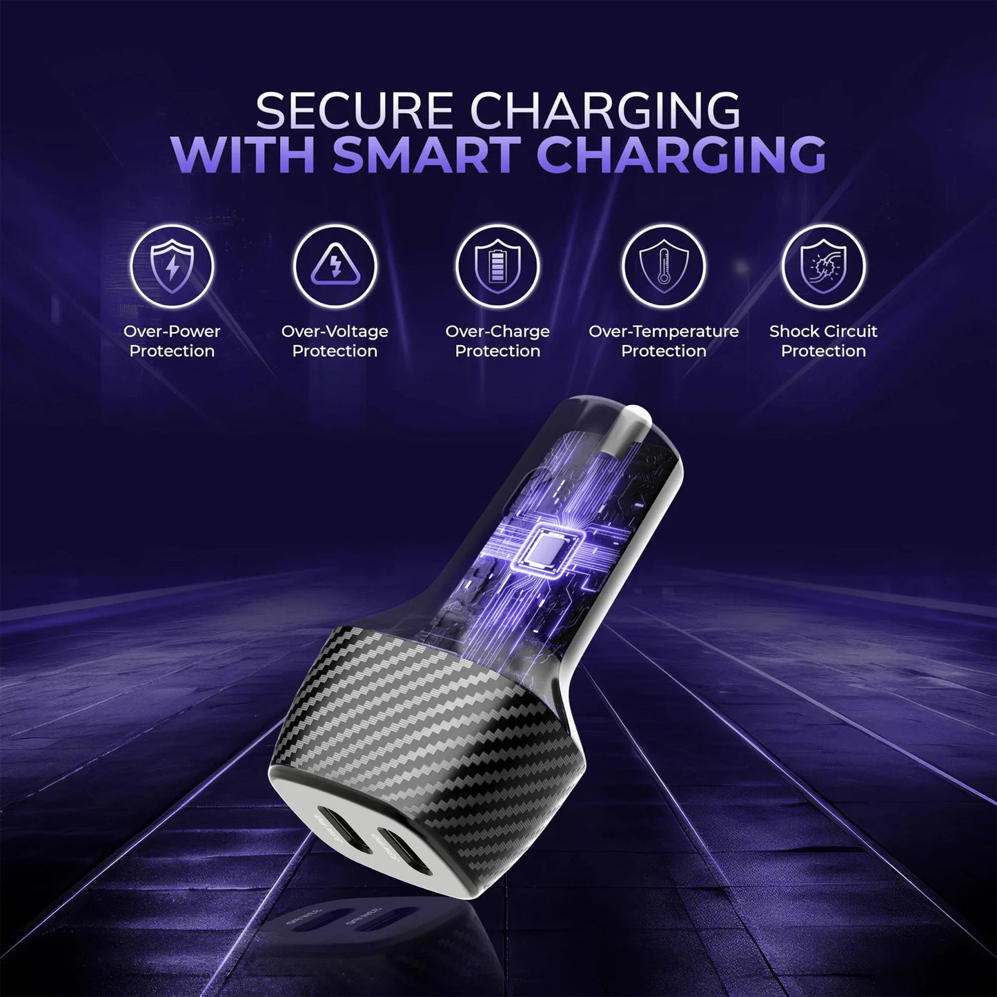 Vaku ® Brotvolt USB C 66W Dual Port Fast Car Charger With Power Delivery for IOS and Android Devices