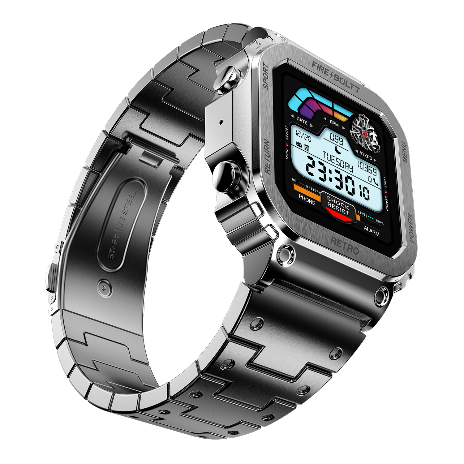 Fire-Boltt Retro 39.1mm (1.54) Display, Bluetooth call, Voice Assistance, Steel Straps Smartwatch - Nalanda Enterprises