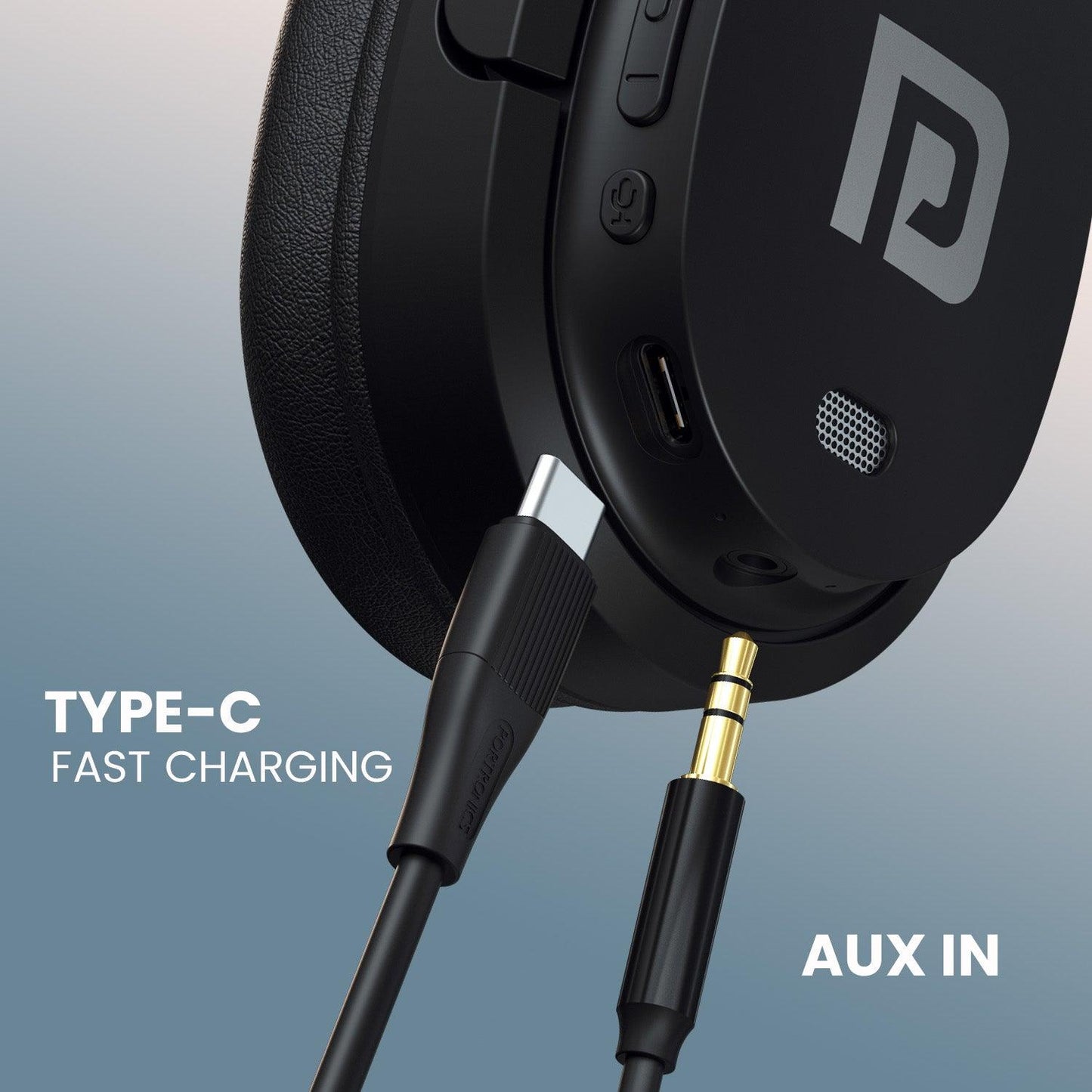 Portronics Muffs M4 Over Ear Bluetooth Headphone with Upto 40 Hours Playtime, Powerful Bass, 40mm Dynamic Driver, BT 5.3V, in-Built Mic, Adjustable Height, Head Cushion, Type C Fast Charging - Nalanda Enterprises
