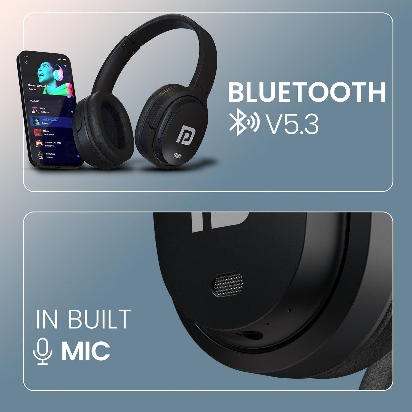Portronics Muffs M4 Over Ear Bluetooth Headphone with Upto 40 Hours Playtime, Powerful Bass, 40mm Dynamic Driver, BT 5.3V, in-Built Mic, Adjustable Height, Head Cushion, Type C Fast Charging - Nalanda Enterprises