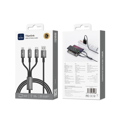WiWU Wi-C060-C061 1.2m 66W Dual USB C TITAN LINK Series Charging Cable with C-C+C+L/A-C-M-L