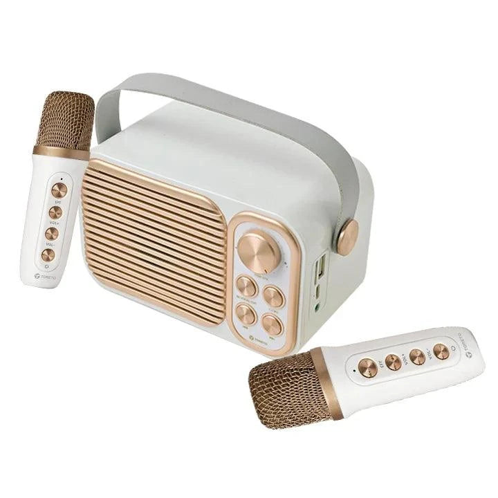 Toreto Retromini Wireless Bluetooth Speaker 14watt with Dual Wireless Karaoke Mic | Fast Charging | Voice Changing Feature | Deep Bass I USB I TWS I Aux I Outdoor Speaker | Carrying Strap - Nalanda Enterprises