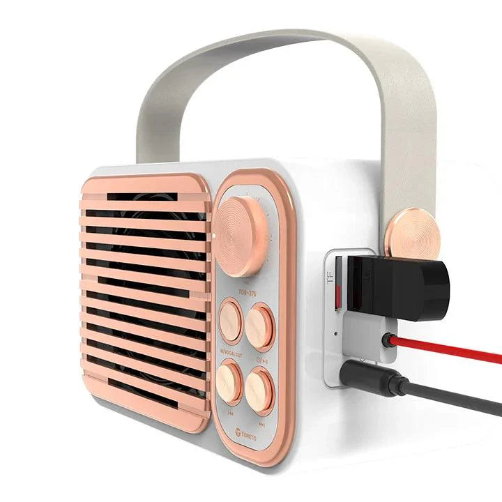 Toreto Retromini Wireless Bluetooth Speaker 14watt with Dual Wireless Karaoke Mic | Fast Charging | Voice Changing Feature | Deep Bass I USB I TWS I Aux I Outdoor Speaker | Carrying Strap - Nalanda Enterprises