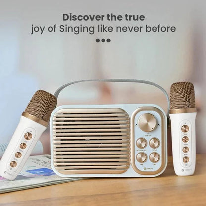 Toreto Retromini Wireless Bluetooth Speaker 14watt with Dual Wireless Karaoke Mic | Fast Charging | Voice Changing Feature | Deep Bass I USB I TWS I Aux I Outdoor Speaker | Carrying Strap - Nalanda Enterprises