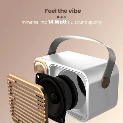 Toreto Retromini Wireless Bluetooth Speaker 14watt with Dual Wireless Karaoke Mic | Fast Charging | Voice Changing Feature | Deep Bass I USB I TWS I Aux I Outdoor Speaker | Carrying Strap - Nalanda Enterprises