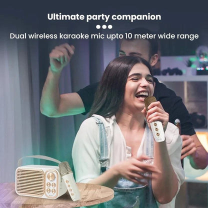 Toreto Retromini Wireless Bluetooth Speaker 14watt with Dual Wireless Karaoke Mic | Fast Charging | Voice Changing Feature | Deep Bass I USB I TWS I Aux I Outdoor Speaker | Carrying Strap - Nalanda Enterprises