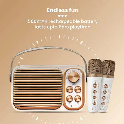 Toreto Retromini Wireless Bluetooth Speaker 14watt with Dual Wireless Karaoke Mic | Fast Charging | Voice Changing Feature | Deep Bass I USB I TWS I Aux I Outdoor Speaker | Carrying Strap - Nalanda Enterprises
