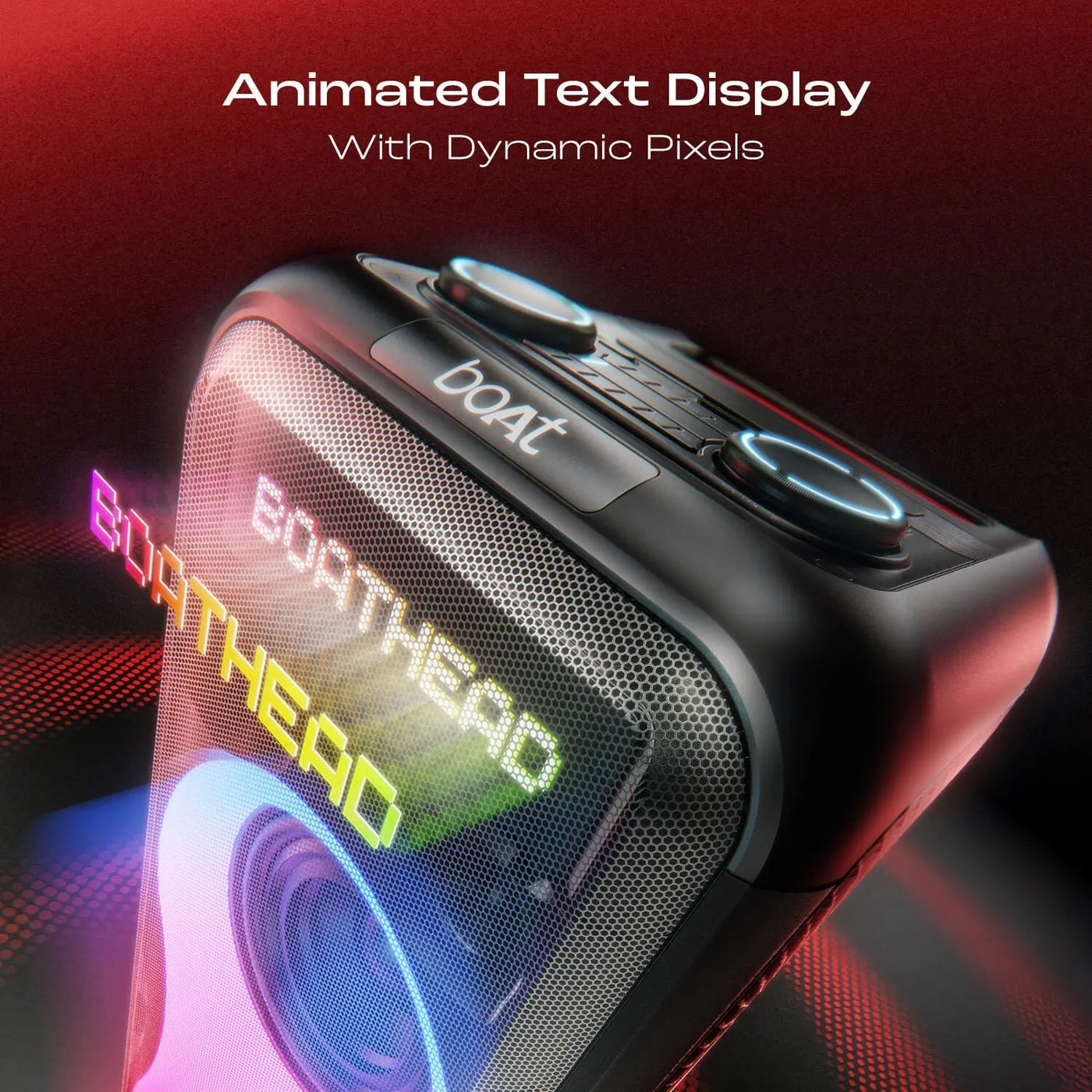 Boat Bluetooth speaker with animated text display and dynamic lighting, promoted by Nalanda Enterprises.