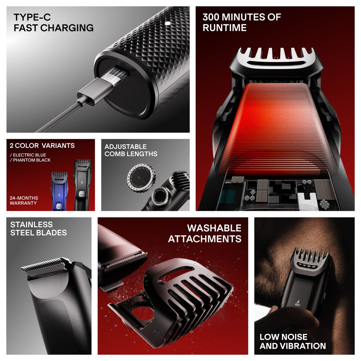 boAt Slazer S100 | Trimmer with 300-Min Runtime, Fast Charging, and Stainless Steel Blades