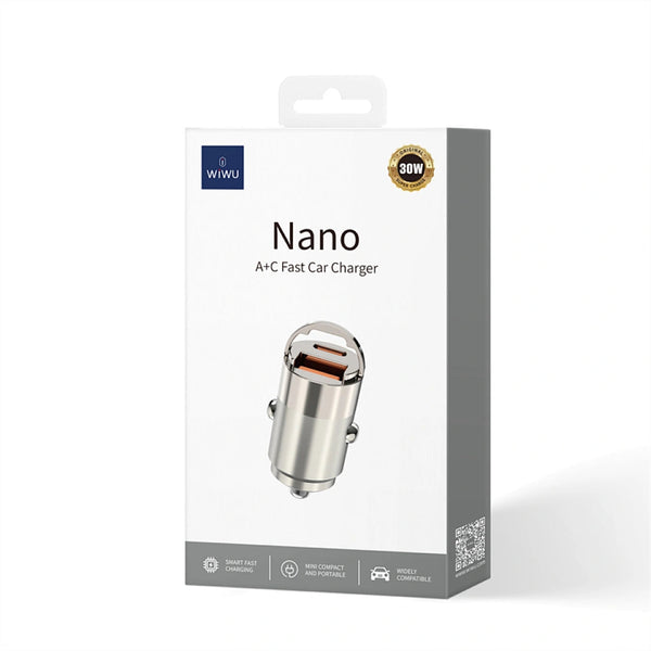 WiWU Wi-QC029 Nano Series 30W Fast Car Charger — Dual USB-C PD Fast Charging - Nalanda Enterprises